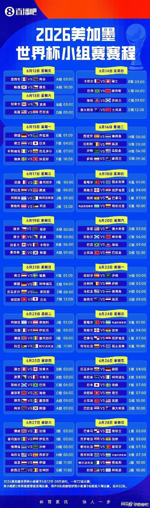 2026世界杯小组赛赛程最新全程直播在哪里看